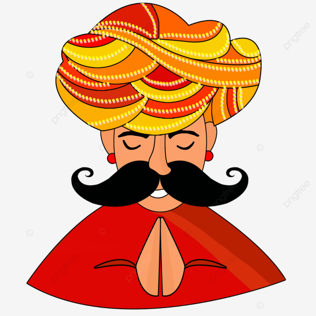 pngtree rajasthani men with turban and mustache vector face illustration png image 9127053